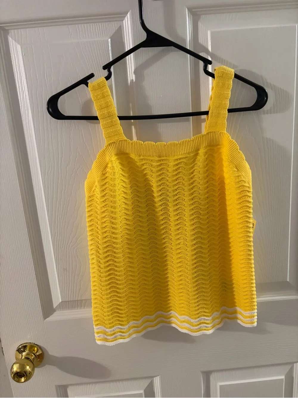 Old Navy Yellow Knit Square-Neck Tank with White Hem Stripes